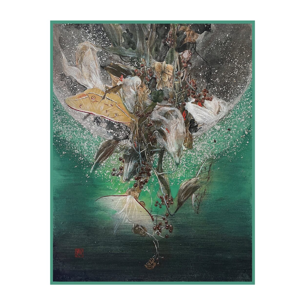 絵の綾「散華図 寂静」|日本画シルクスカーフ